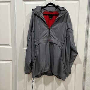 Nike Pullover Windbreaker Jacket XXL Gray‎ Red Lined Hooded Vintage Mens